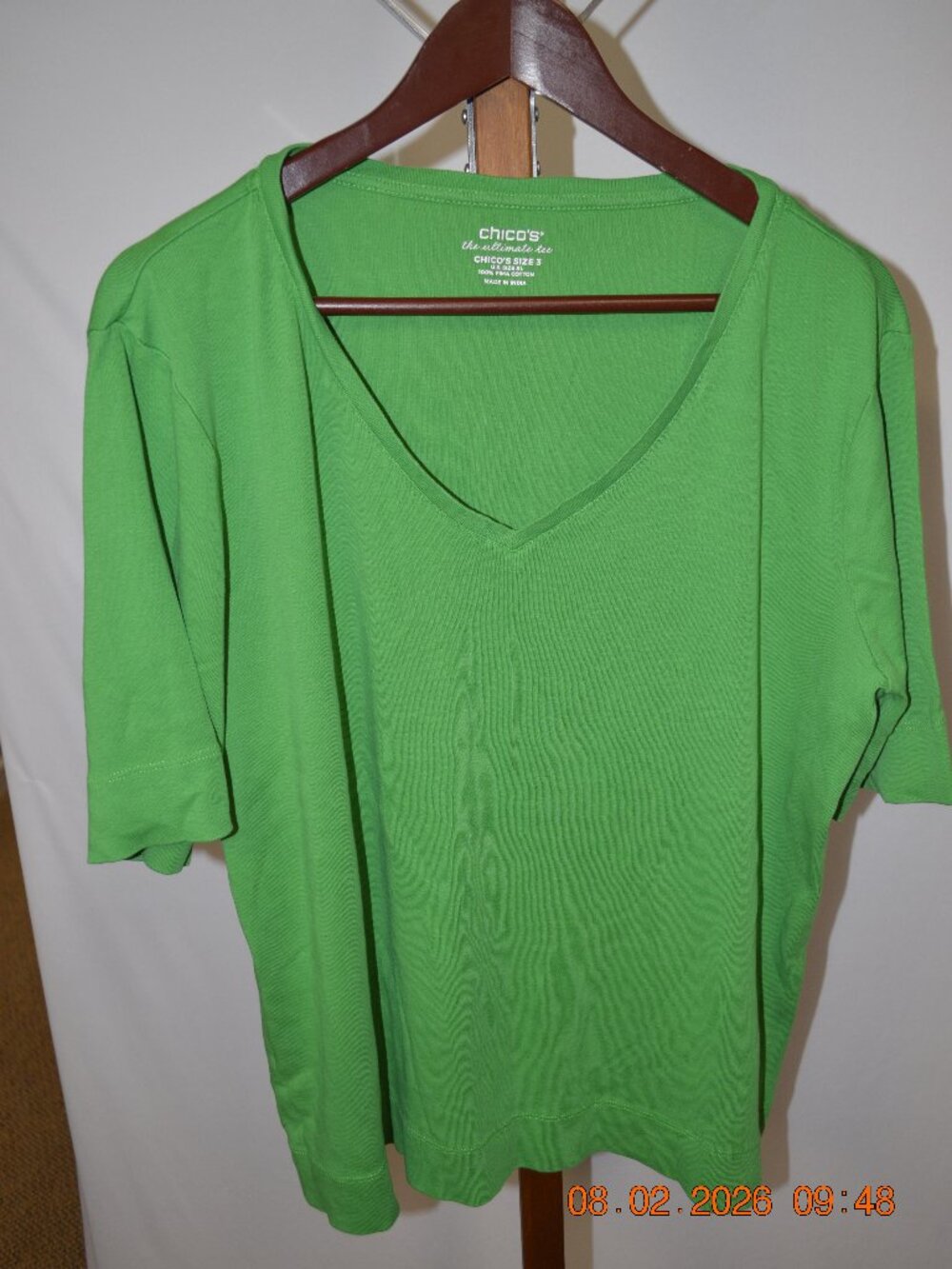 Chico's Women's XL Green Ultimate Tee V-Neck Cotton T-Shirt